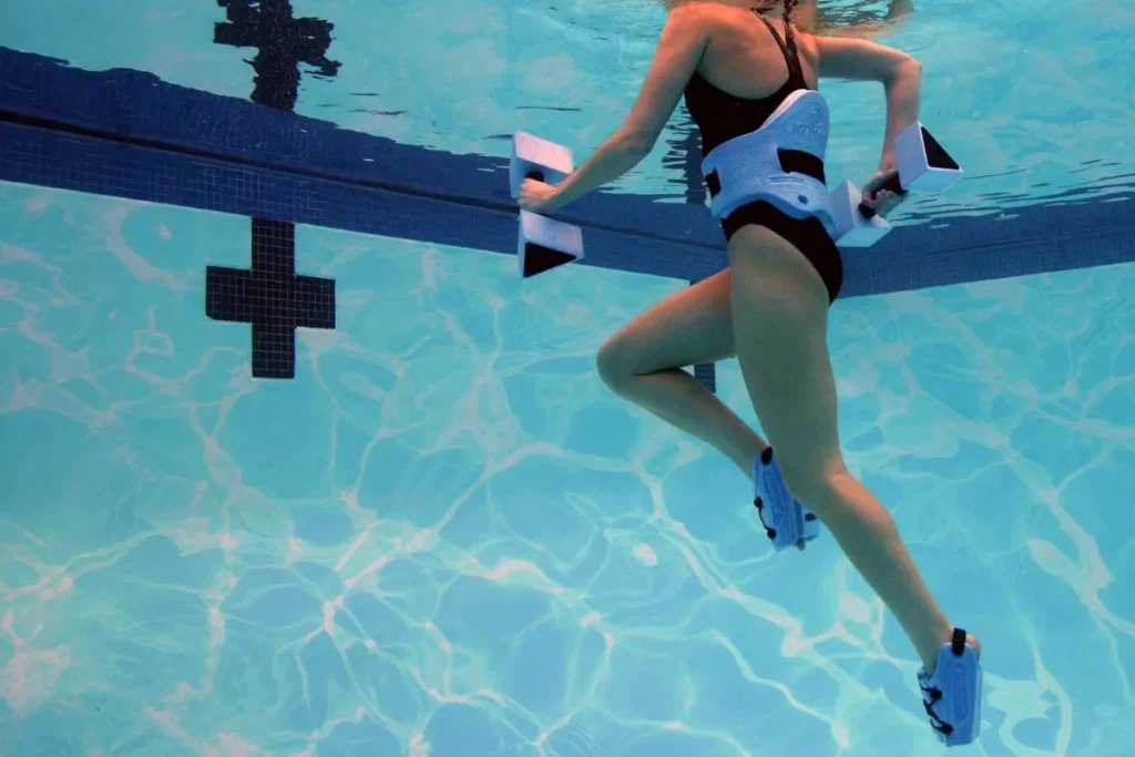 Woman running in deep water