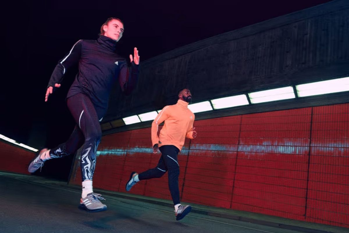 Runners wearing Adidas outfits for running in 40 degree weather