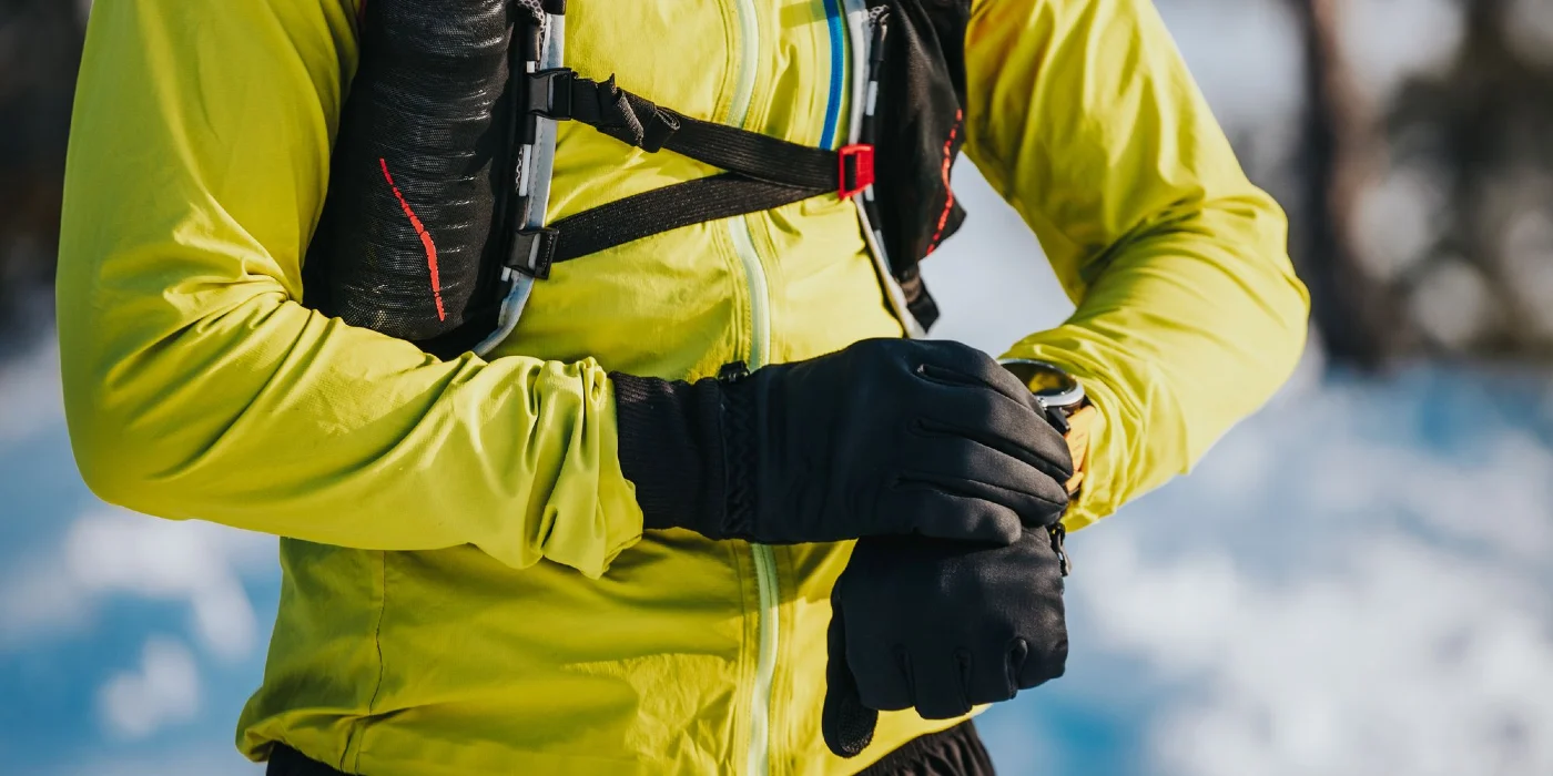 Man in winter running gloves