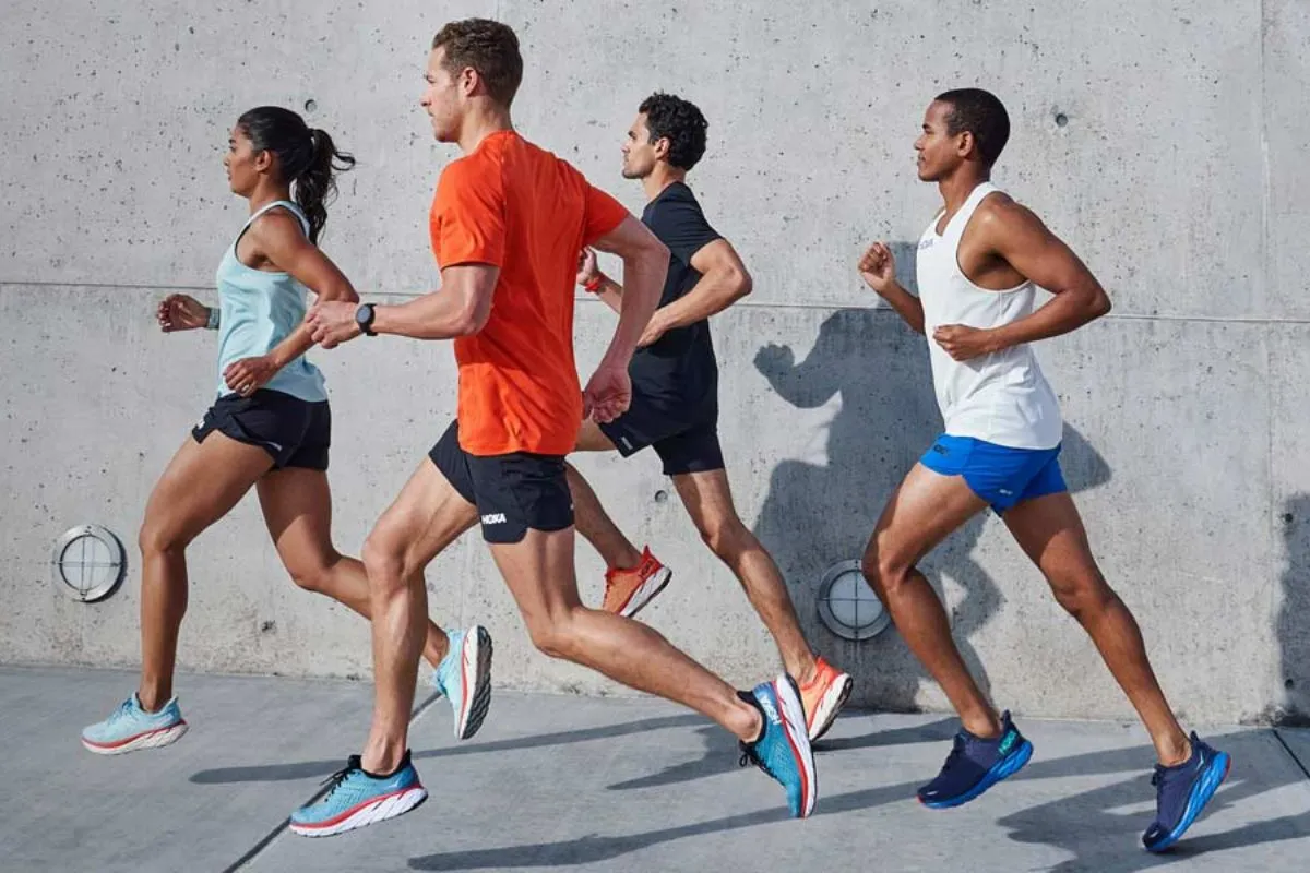 People running in Hoka shoes