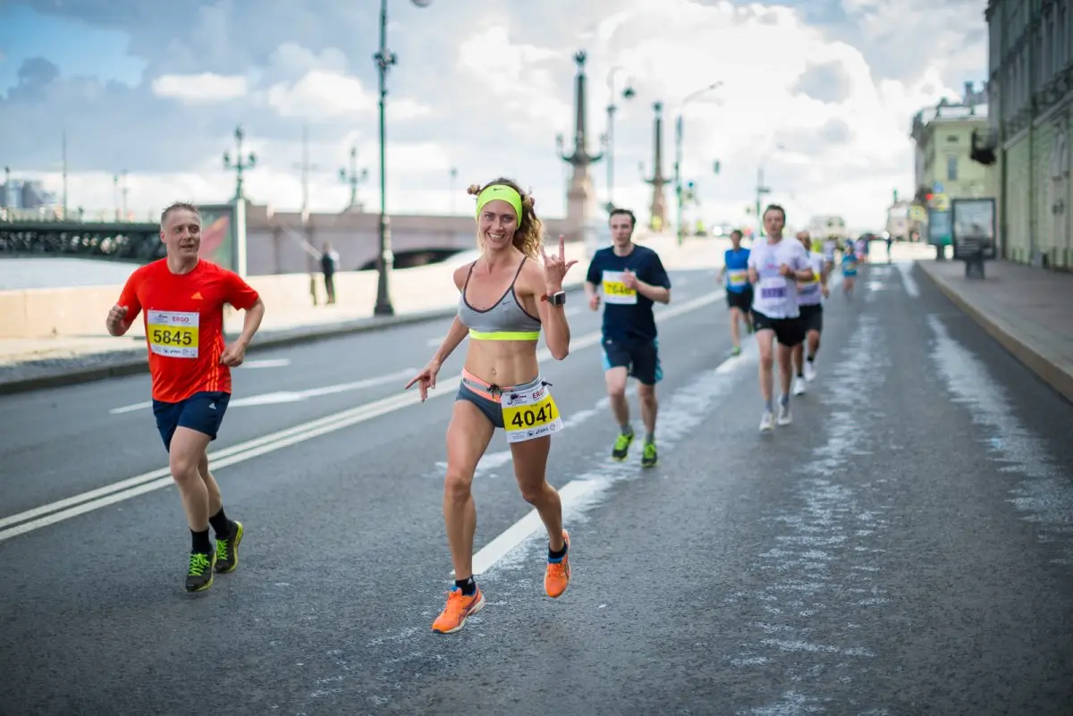 People running in a road-distance race