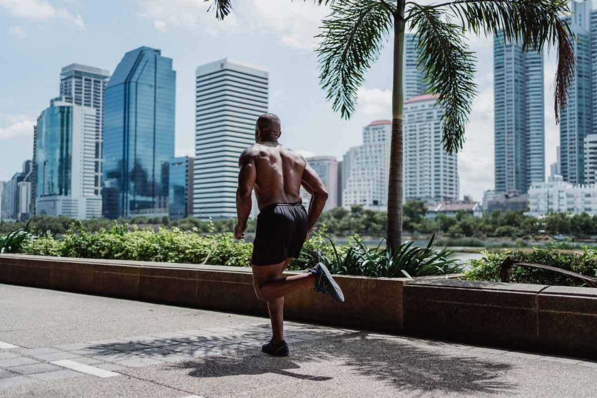 Man running in medium shorts