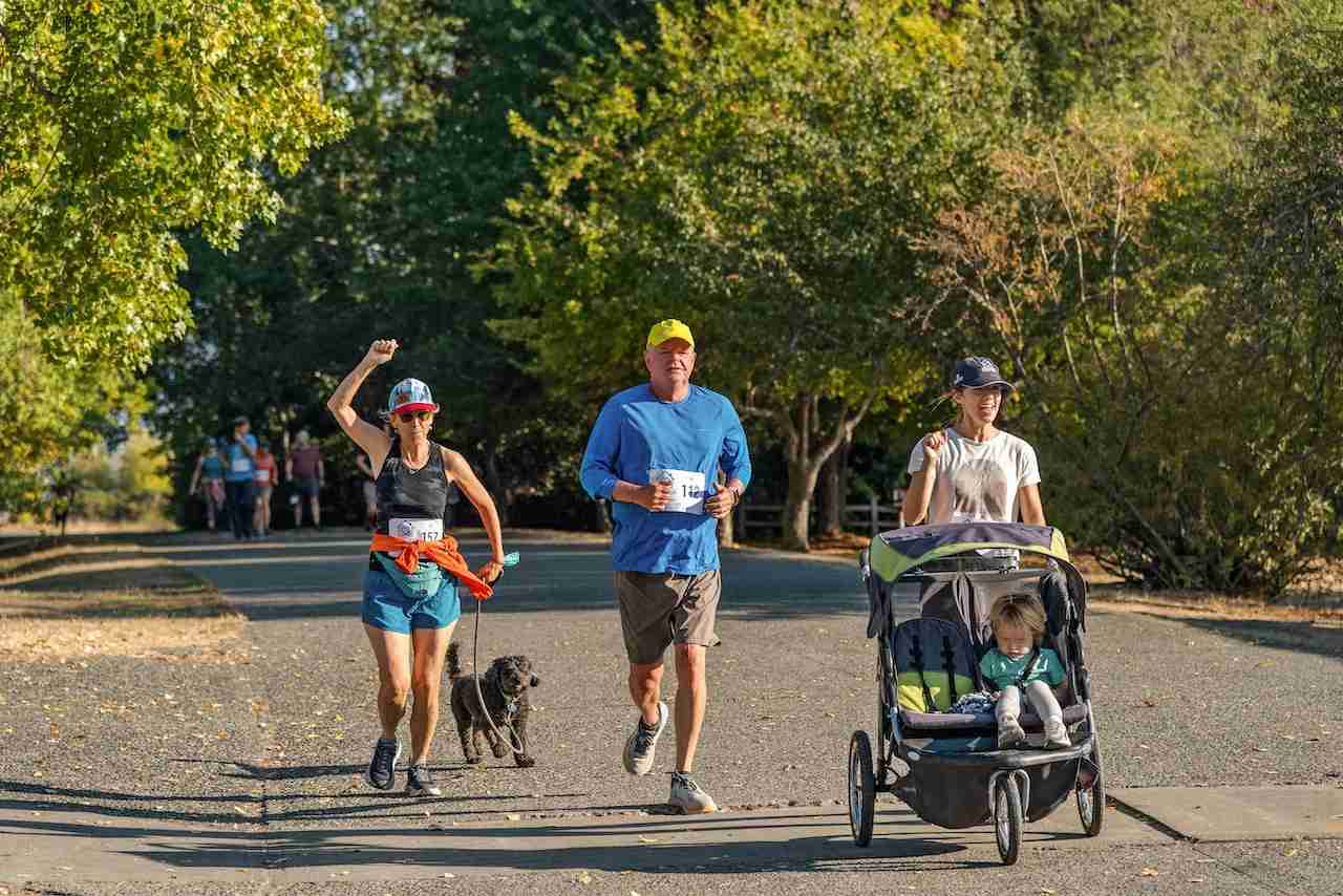 Woman running with stroller