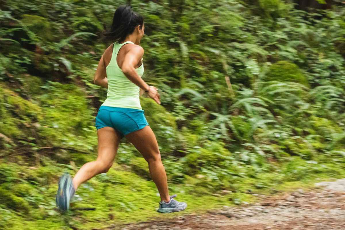 Woman running in shorts so short