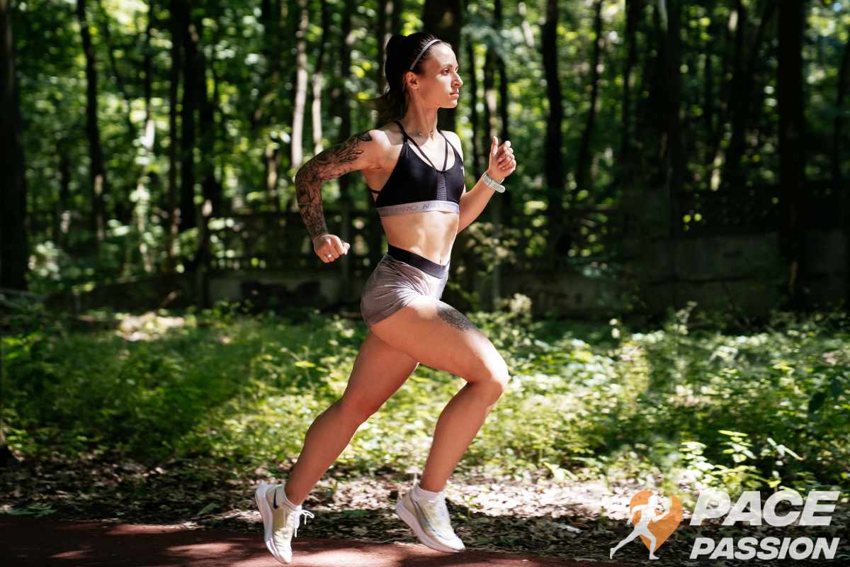 A female running a forefoot striking technique