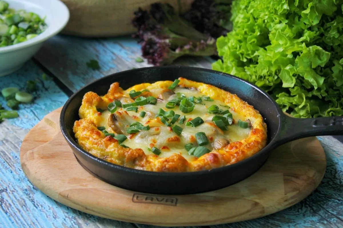 Athlete cooking an egg frittata