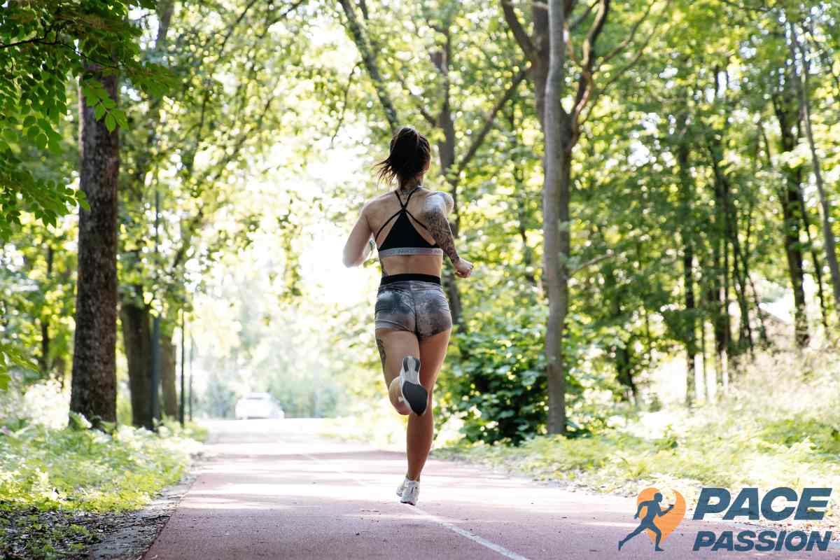 A female running in specifically designed support running shoes