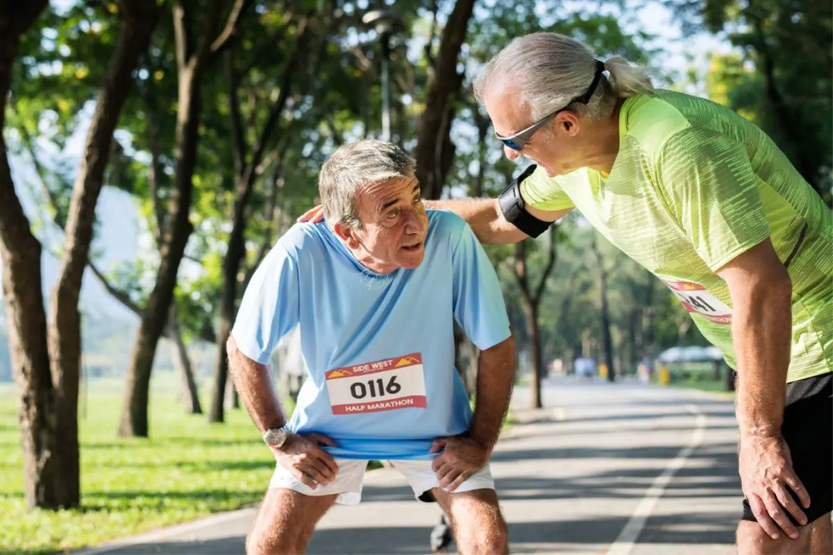 Elderly man tired after running