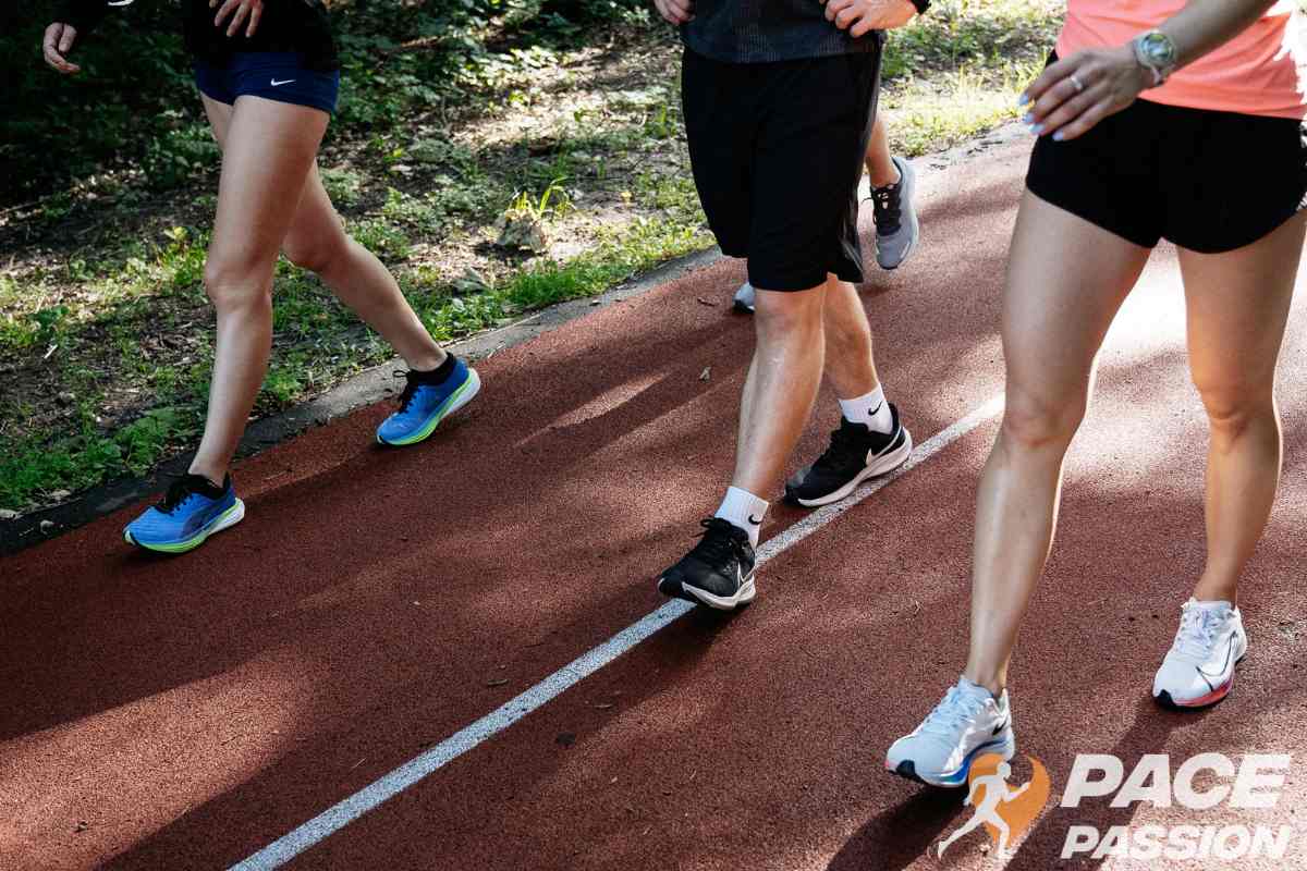 Woman testing running shoes outdoors by running