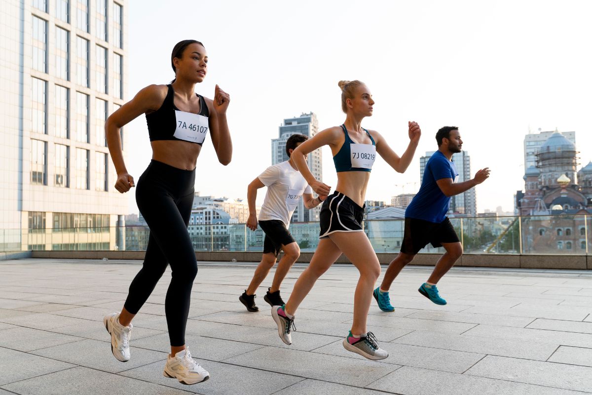 People running in various types of running shoes