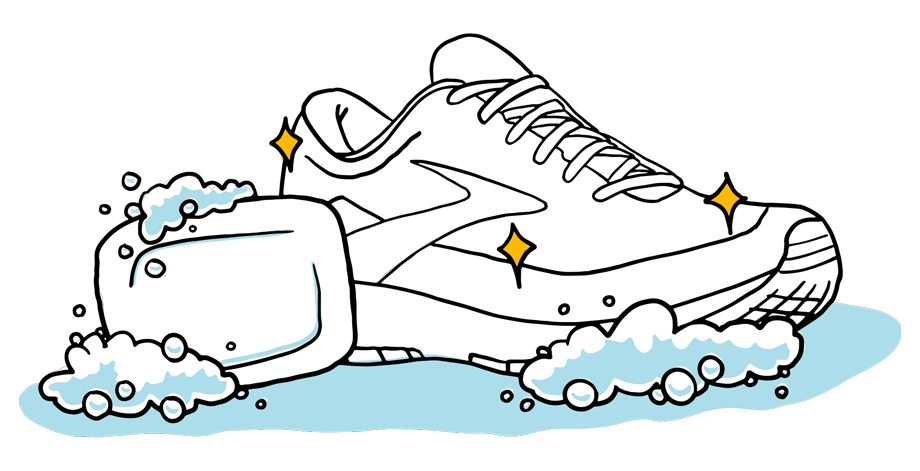 Illustration of washing Brooks shoes