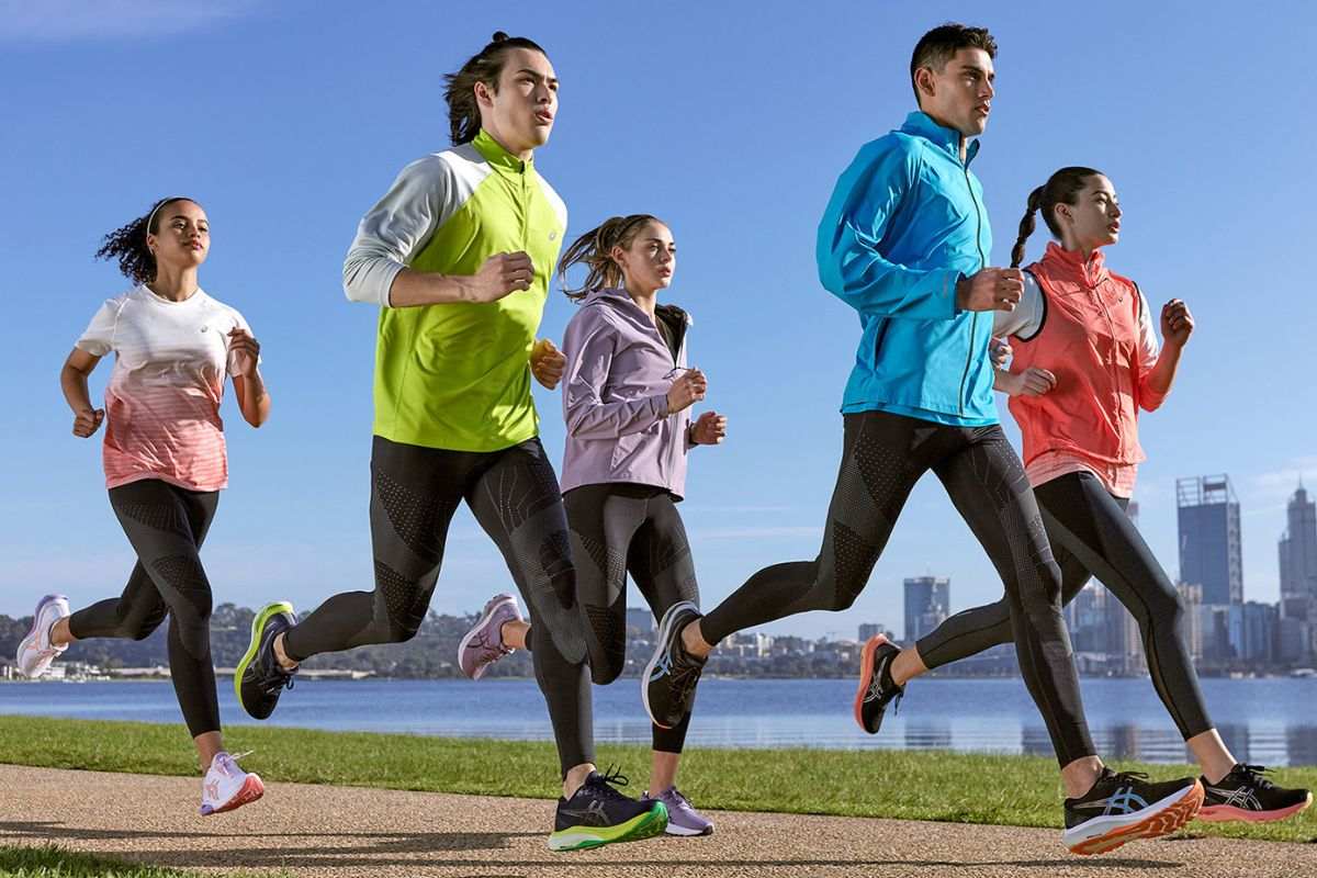 People running in ASICS shoes